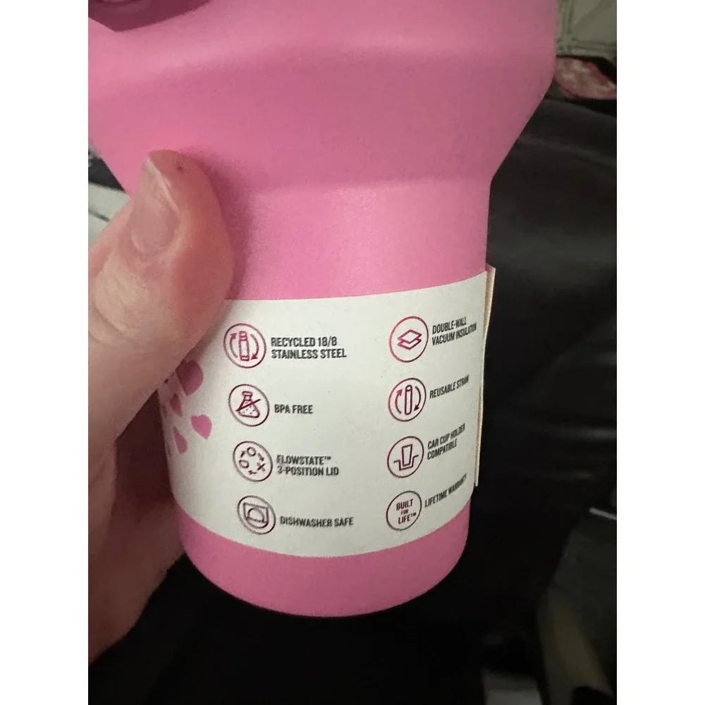 Stanley Quencher H2O Tumbler 40 oz‎ Pink Hearts Flowstate Travel Mug - Picture 4 of 8